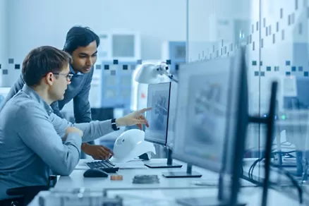 IT team collaborating on a technology project