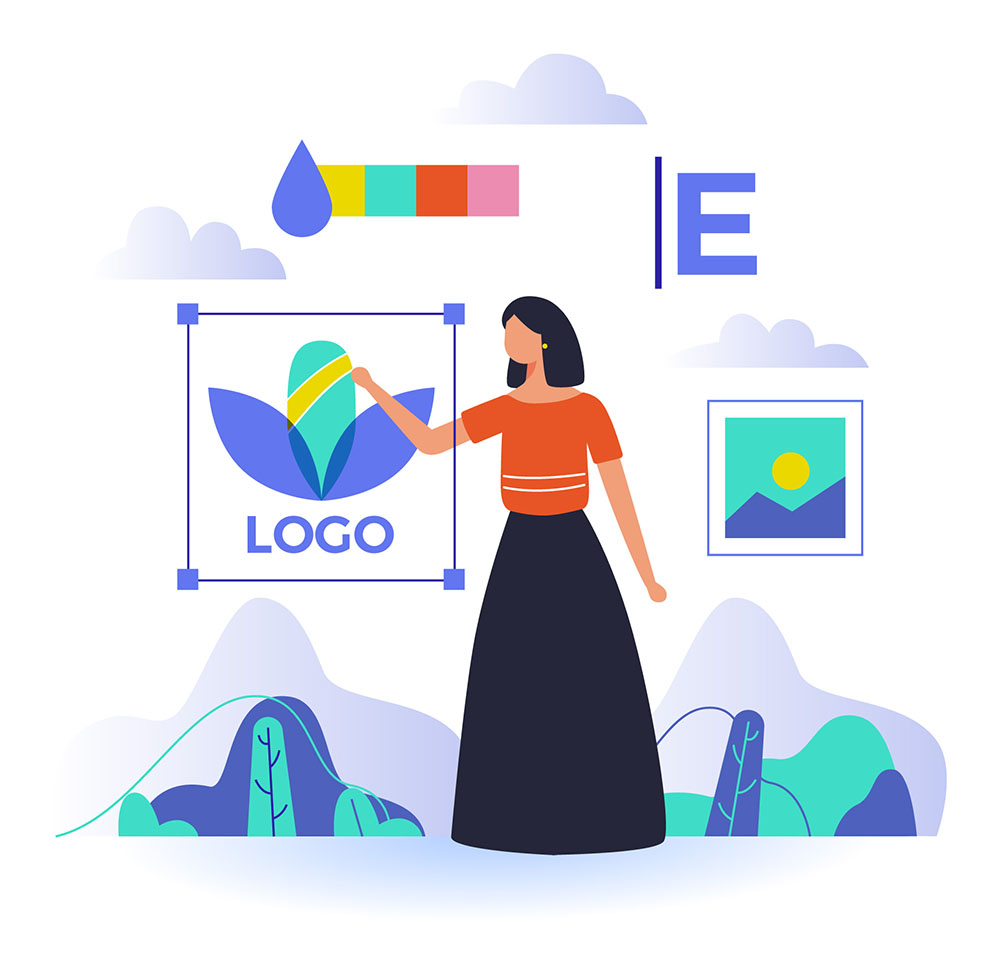 Designer creating a brand logo and visual identity