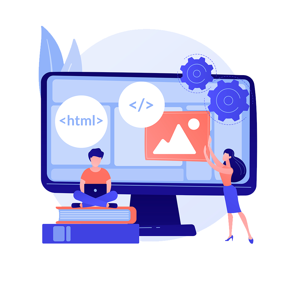 Illustration of a website being designed and developed